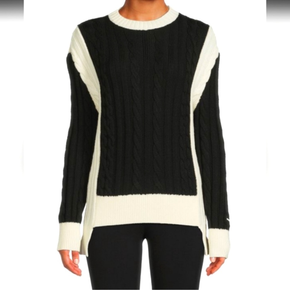 PERFECT MOMENT Merino Wool Colorblock Black & Cream Cable Knit Sweater
